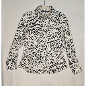 Zara Black and White Leopard-Print Button Down Shirt